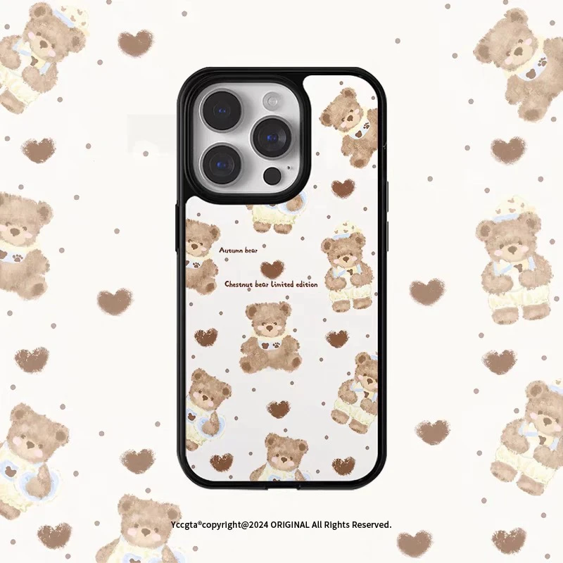 ins小熊适用苹果17promax手机壳iPhone16玻璃15防摔13全包14网红