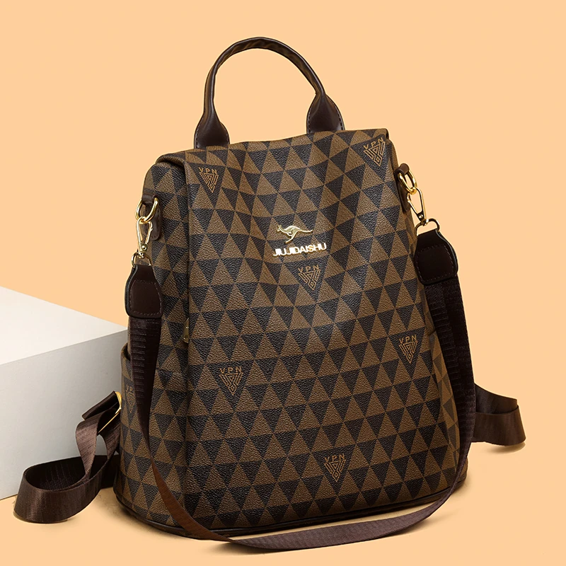 米琦袋鼠专柜软皮女双肩包2025秋冬新款简约旅行时尚大容量背包女