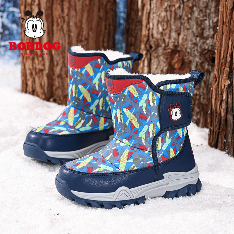 巴布豆童鞋儿童加厚雪地靴冬季新款男女童加绒保暖潮款短靴大棉鞋