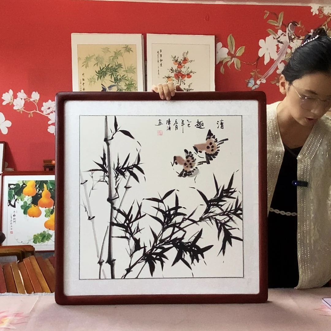 国画手写手绘带框包邮国画作品62✖️62