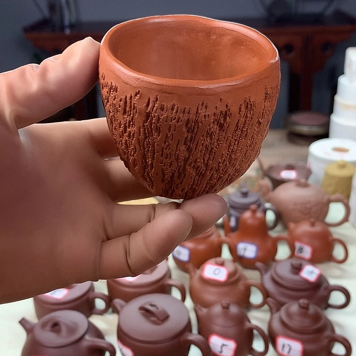 紫砂茶壶全手工手捏杯100容量朱泥