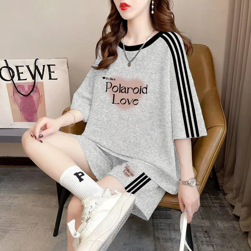 减龄时尚运动套装女夏2025韩版潮休闲短袖宽松洋气裤子两件套显瘦