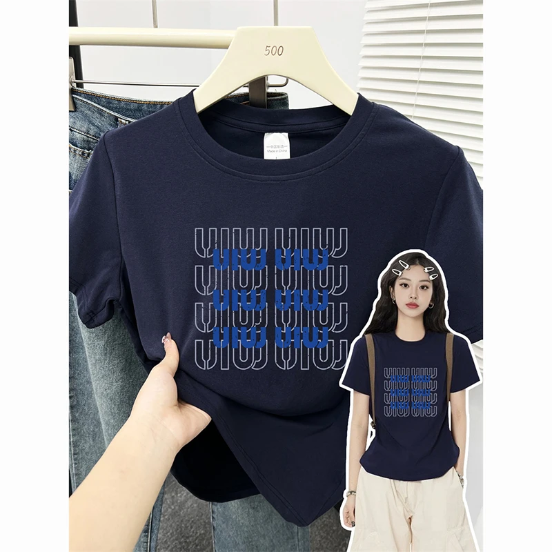 正肩韩系少女弹力棉短袖T恤女字母设计内搭外穿减龄显瘦夏季上衣