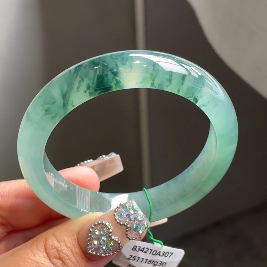 翡翠未镶嵌手镯【包容捡漏强推】冰透湖水绿飘花正圈手镯