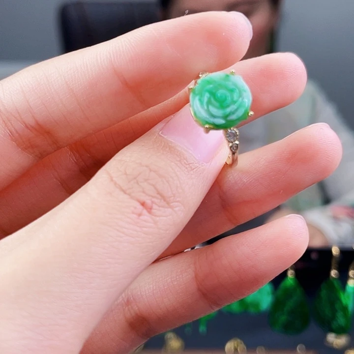 翡翠戒指银S925镶嵌饰品