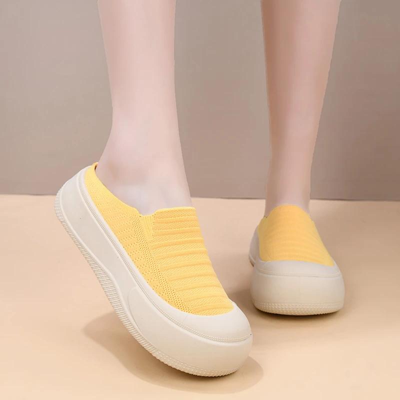 2025夏季新款简约厚底飞织透气极简风渔夫鞋半拖时尚百搭休闲女鞋