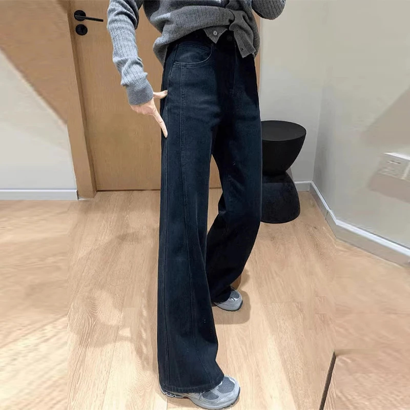 秋季2025新款黑色牛仔裤女高腰显瘦小个子爆款时尚直筒微喇阔腿裤