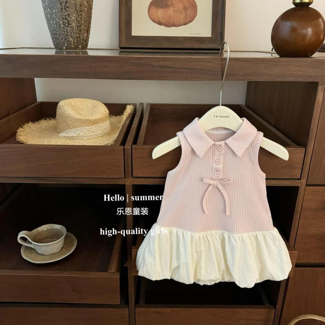 【乐恩童装】芭蕾美学!原创女宝宝polo领粉色甜美收腰蓬蓬花苞裙