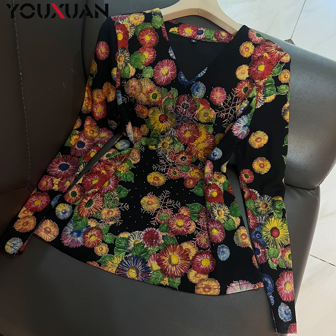 【太阳花】秋冬百搭韩版上衣时尚休闲宽松长袖V领女士打底衫89222