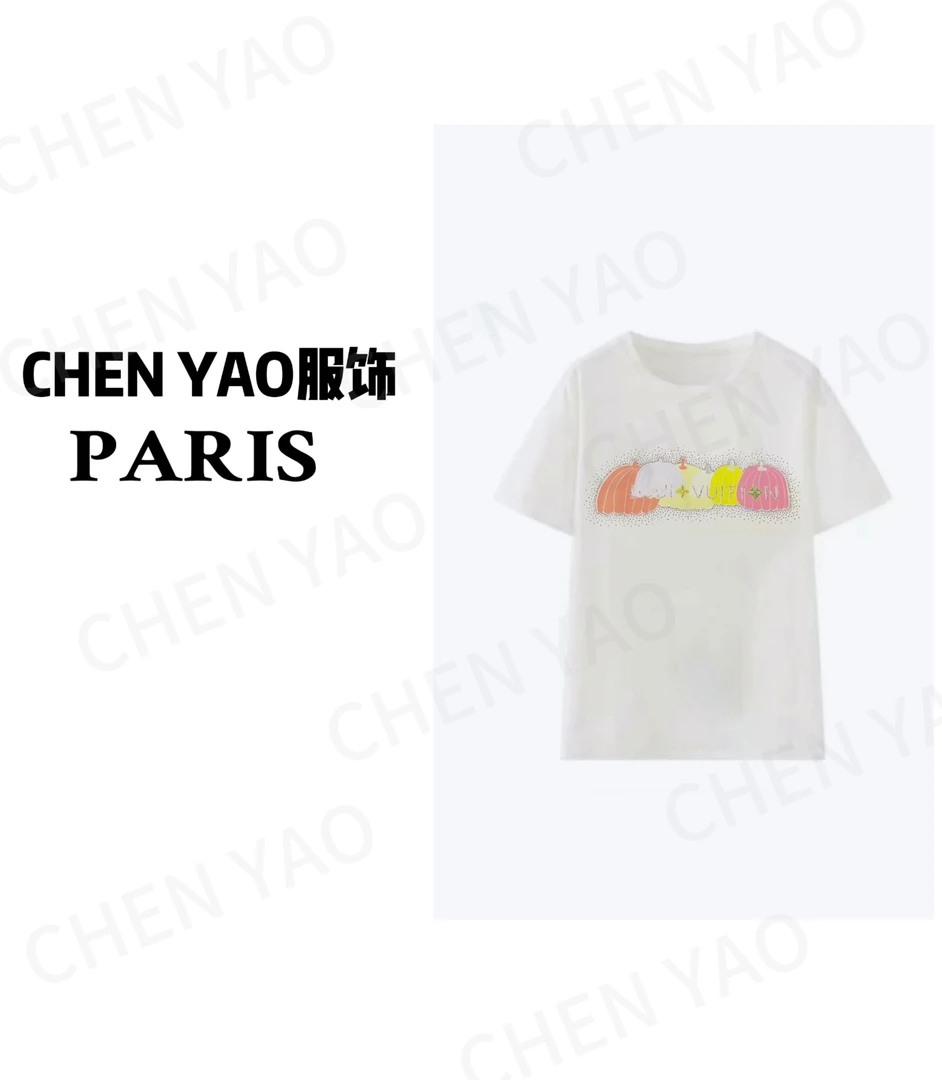 【霓虹南瓜】轻奢时尚百搭 重工3D手工烫钻夏季设计短袖
