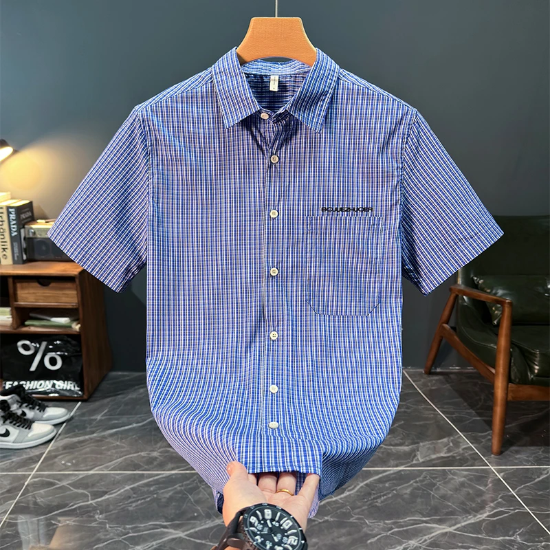 轻奢日系经典格子短袖衬衫夏季男士时尚潮牌百搭文艺休闲宽松衬衣
