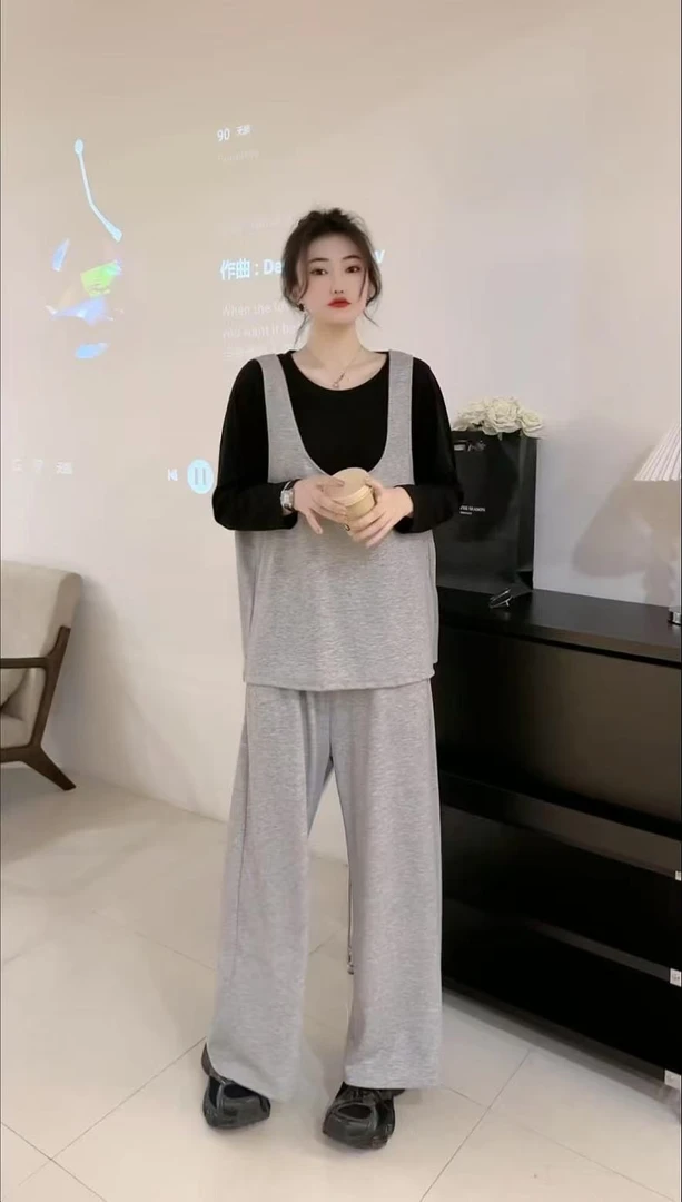 9631大码女装三件套套装时尚洋气遮肉显瘦百搭