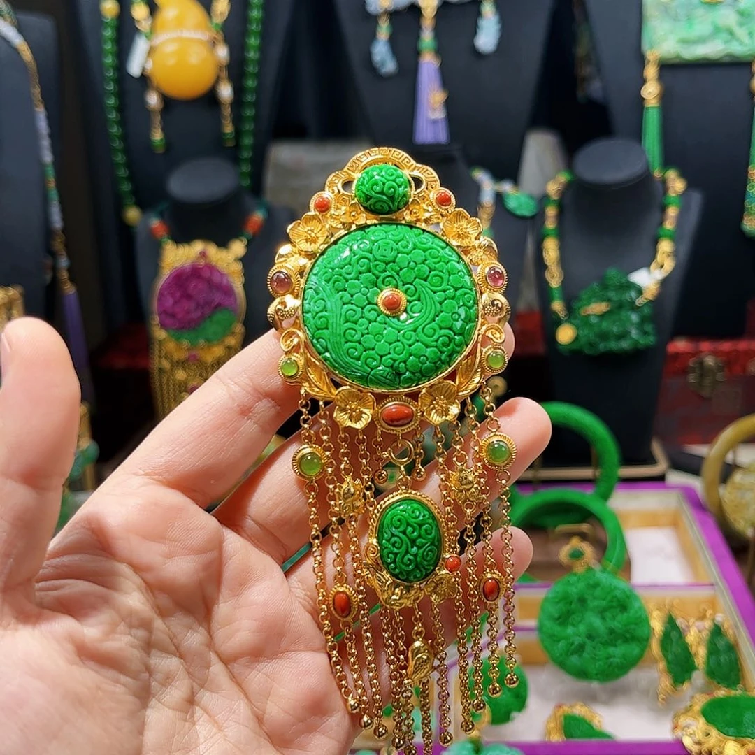 【闪购商品】翡翠吊坠(赠链)银S925镀金镶嵌 福利