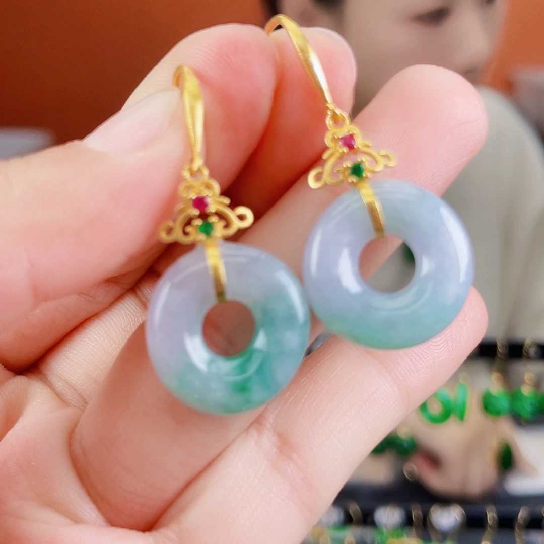 翡翠银S925镶嵌耳饰