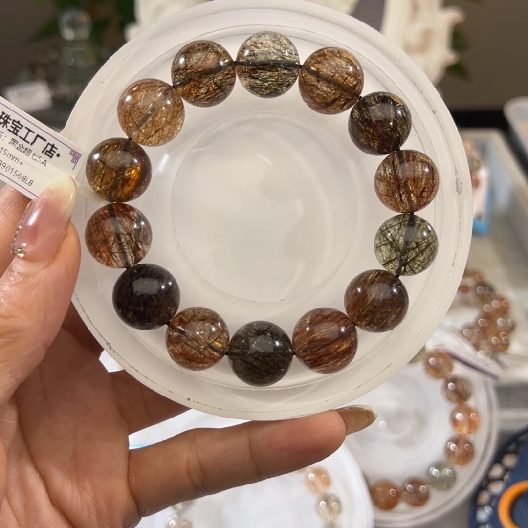 水晶未镶嵌手链黑金超七15m