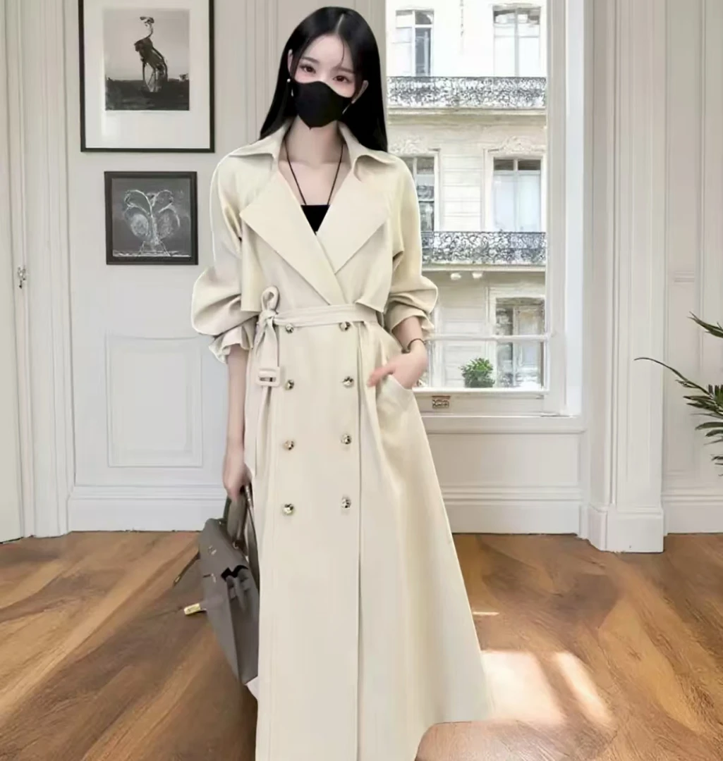 英伦风大衣外套女中长款高级感气质休闲宽松风衣F189A3