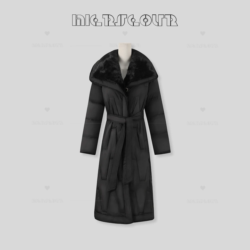 冬季新款高级气质感貂毛领女士长款羽绒服016