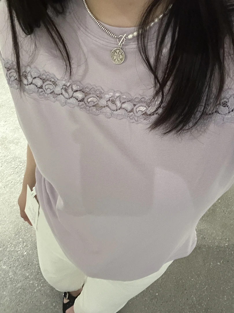 TAOJIA FAMILY【镂空蕾丝T】圆领蕾丝简约设计师显瘦大码T恤JD0005