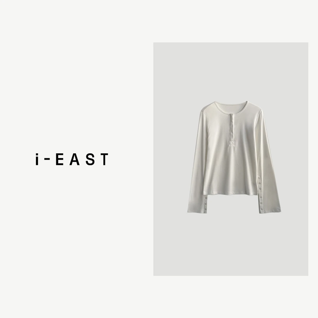 i-EAST 慵懒简调~微喇袖口百搭长T恤上衣-4C T12177