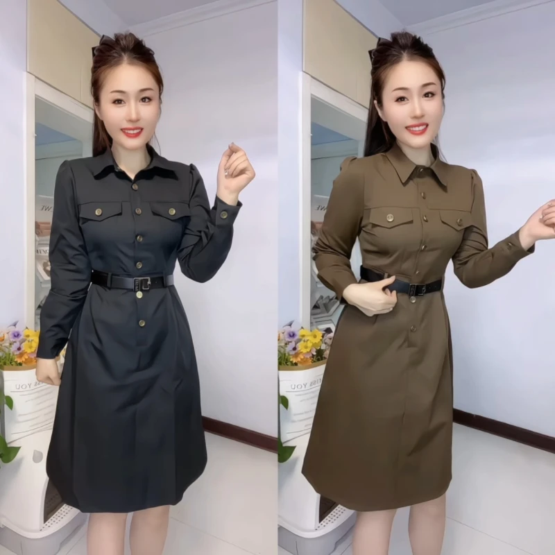 工装风撞色收腰休闲百搭显瘦连衣裙春秋季新款