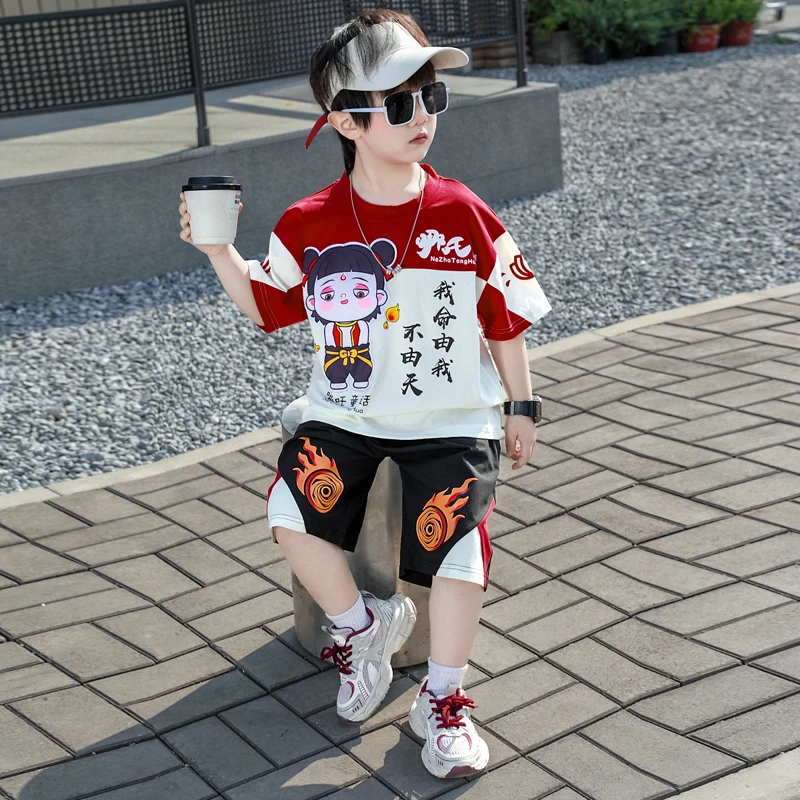 哪吒衣服男童夏装套装2025新款儿童帅气小男孩夏季短袖t恤两件套