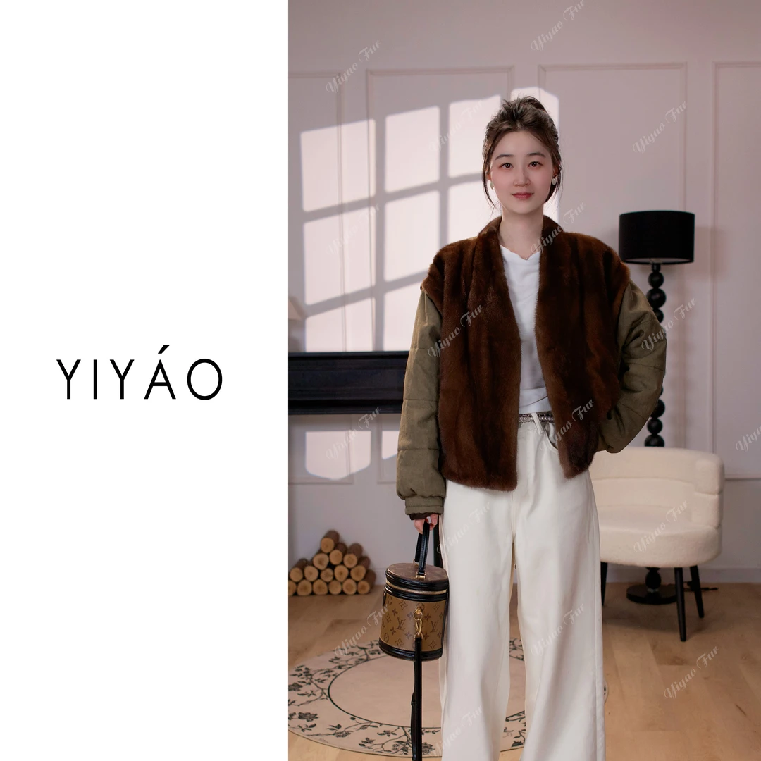 YIYAO | “间奏”进口短二天鹅绒貂皮大衣女整貂可拆卸袖子水貂马甲