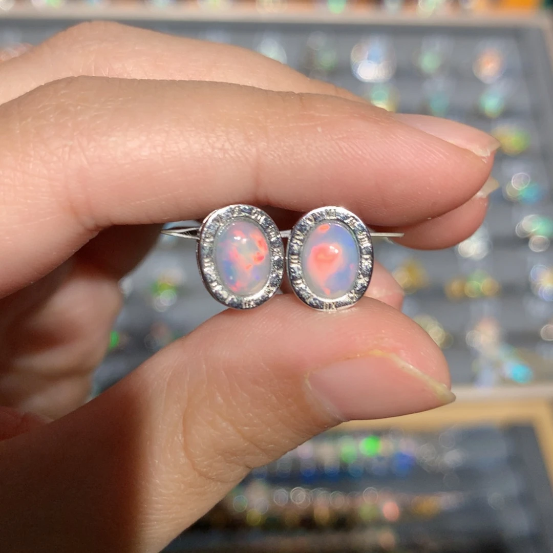 银S925镶嵌欧泊欧泊耳饰y