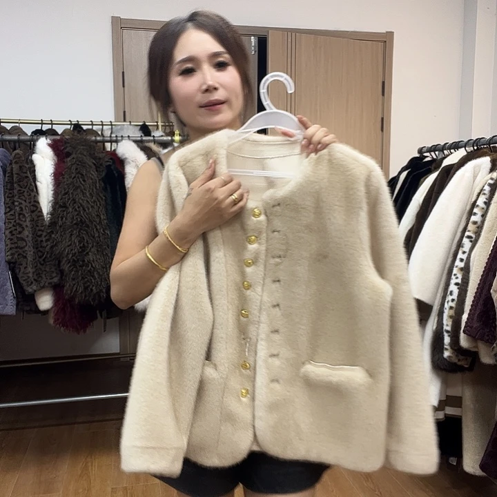 皮毛一体外套女中长款