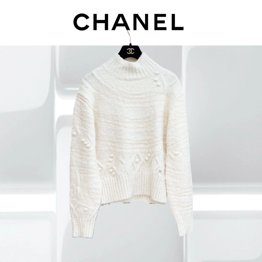 99新 Chanel/香奈儿 36码23N滑雪系列白色毛衣，99新