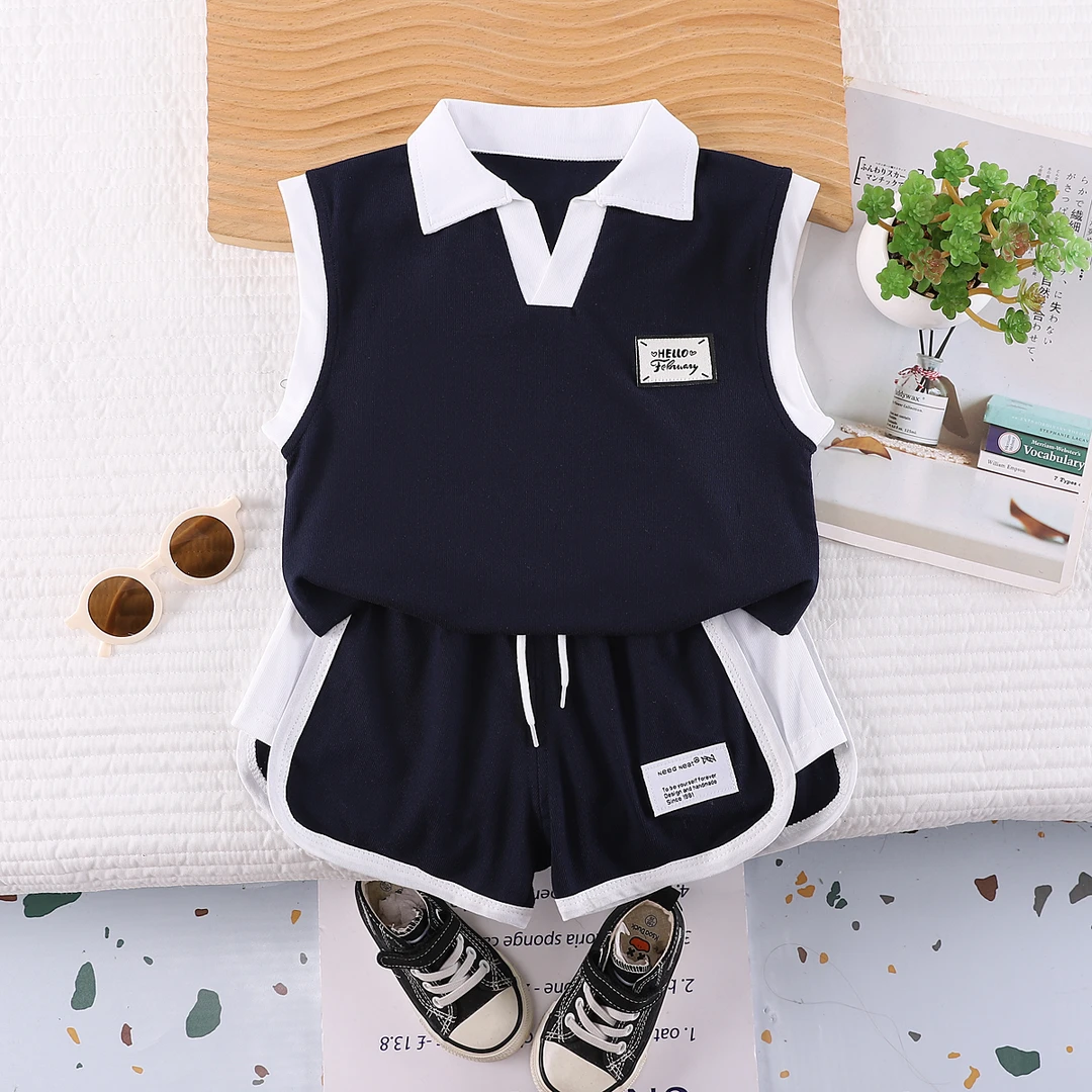 儿童时尚背心套装百搭休闲卡通T恤中小童宝宝2025新款