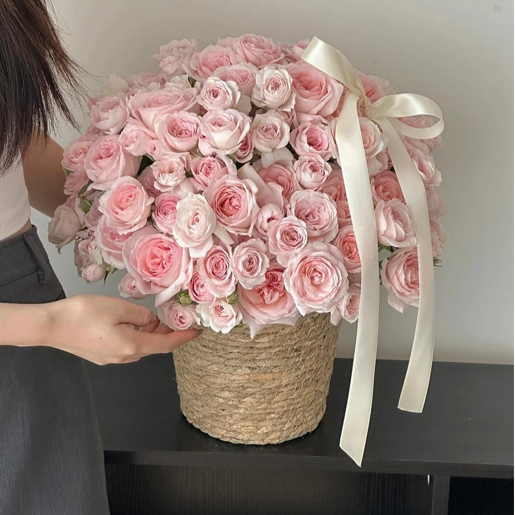 （活动福利）仙子之吻草编花篮抱抱桶鲜花包装材料网红DIY大号中号