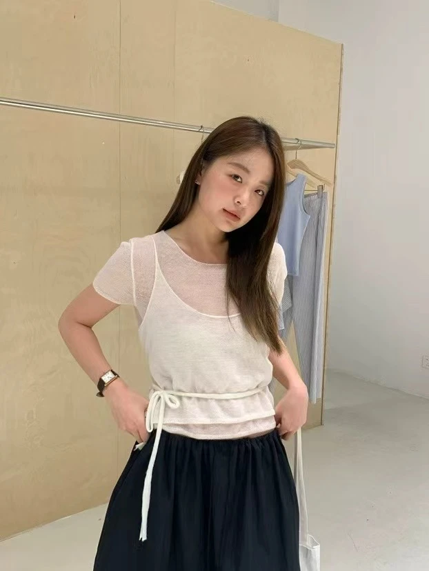 十三行Once-夏季福秒圆领半袖+系带背心真两件套#C025