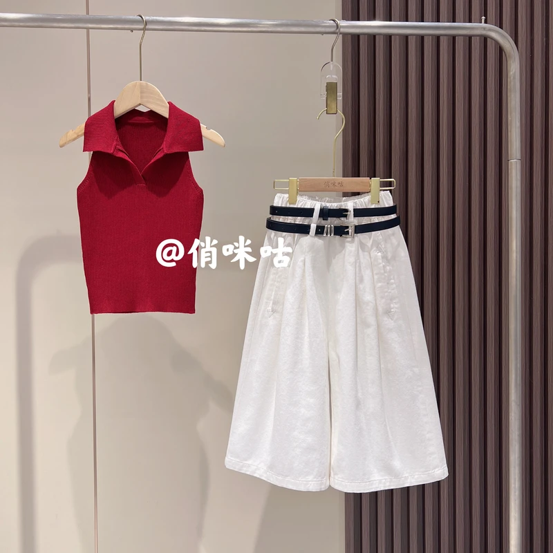 女童夏季套装2025年新款儿童针织背心七分裤阔腿裤韩版夏装两件套