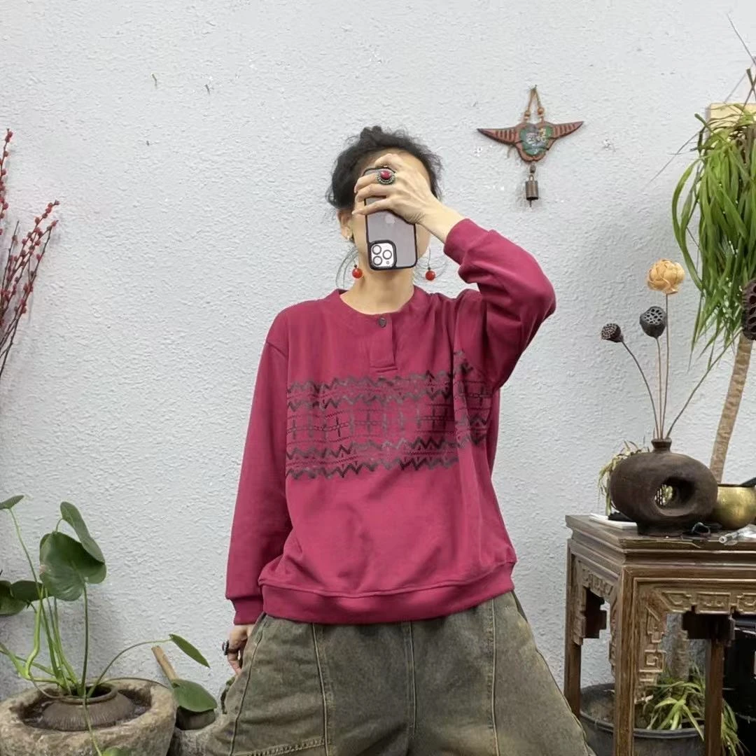 1038领吸扣前印胶波浪纹圆领米呢绒卫衣上衣（长60胸围136