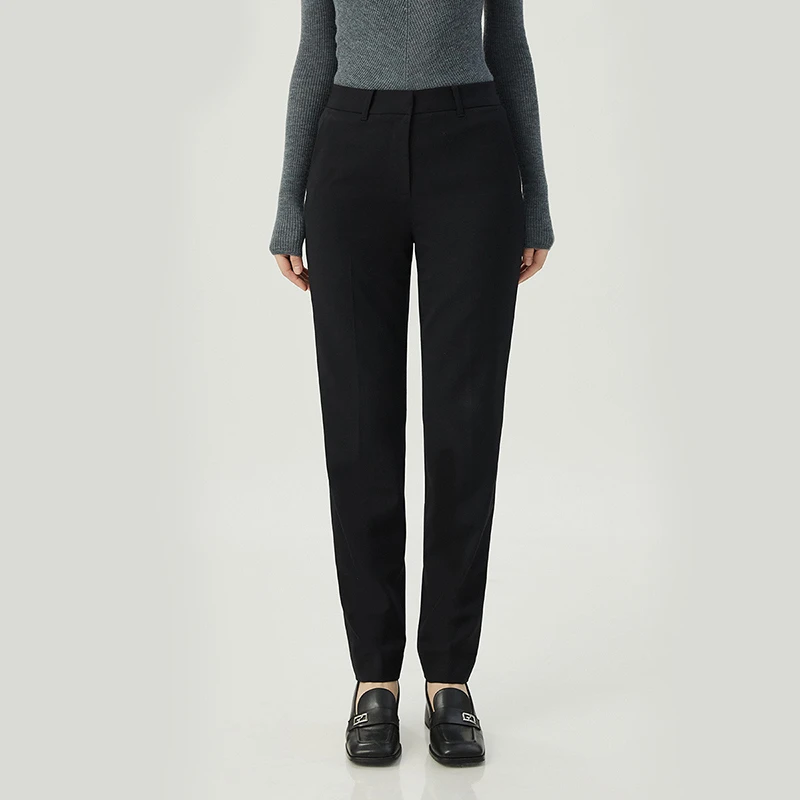 阿玛施AMASS绵羊毛高人一等经典通勤中腰烟管裤九分西裤女5192302