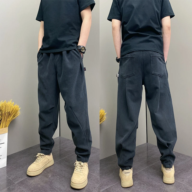 2025秋冬季原创潮流韩版宽松哈伦直筒休闲青年男士爆款黑色牛仔裤