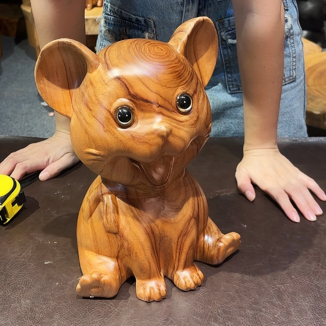 蟹***士木香樟木老鼠摆件工艺品