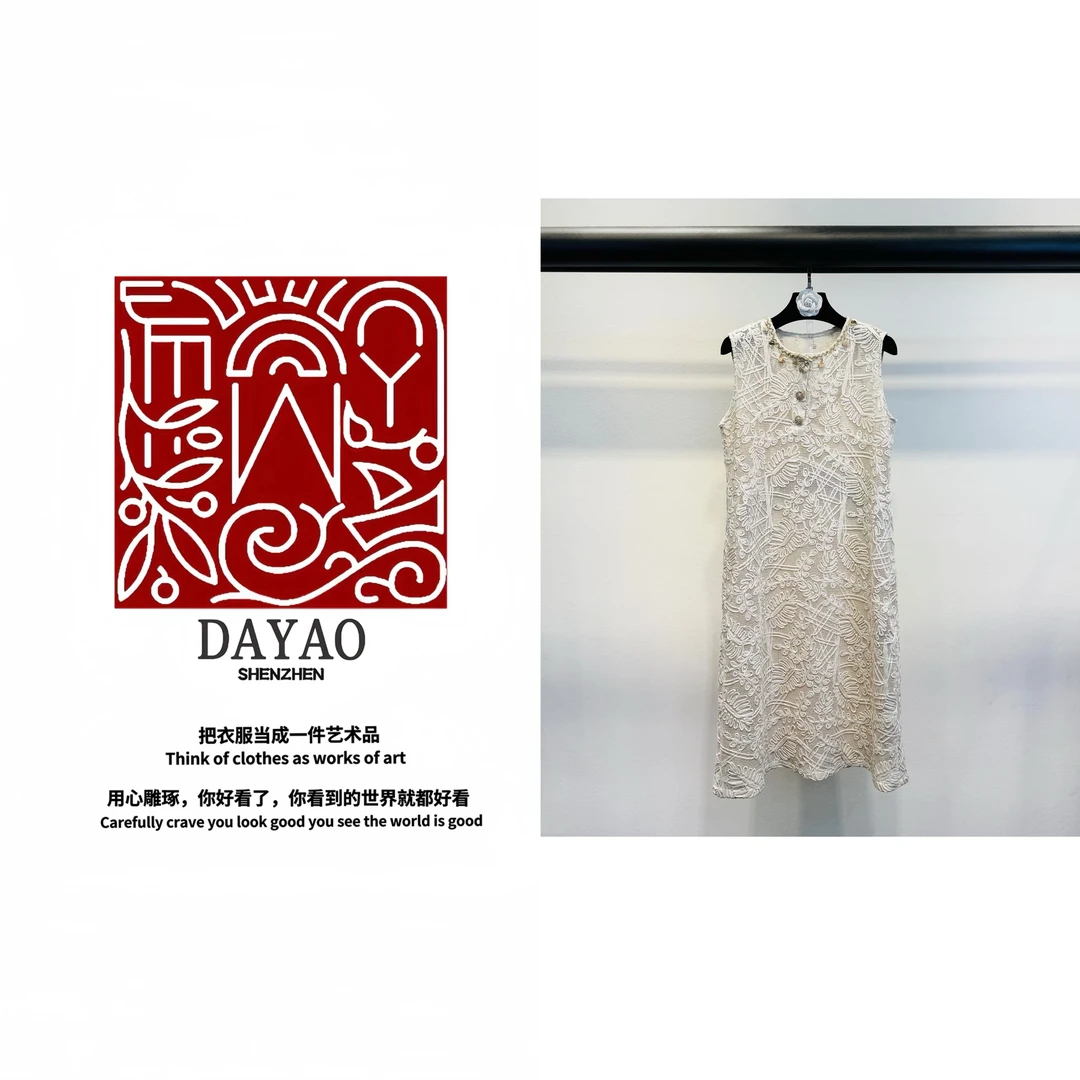 「DAYAO」25s无袖复古时尚连衣裙好看夏季圆领休闲风显瘦WYS25238