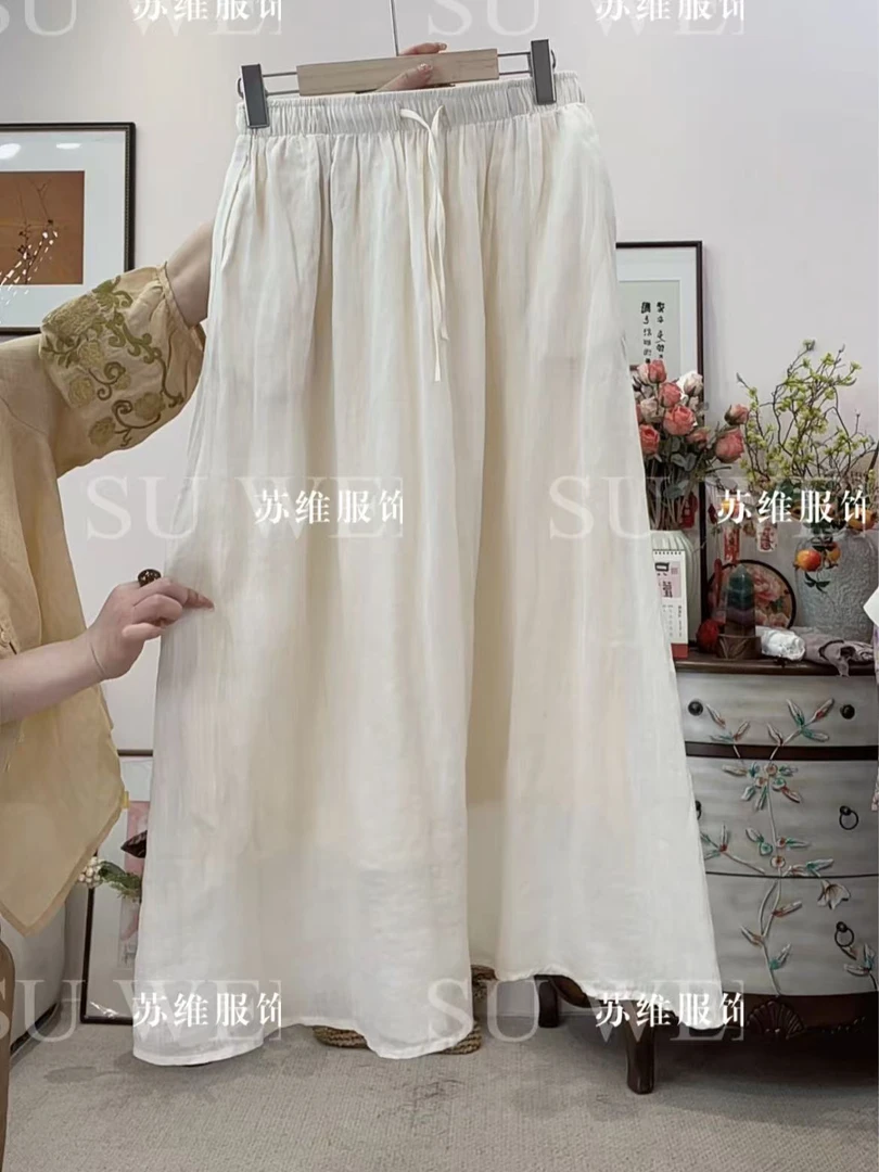 8250苎麻半身裙夏季纯色松紧高定显瘦时尚百搭