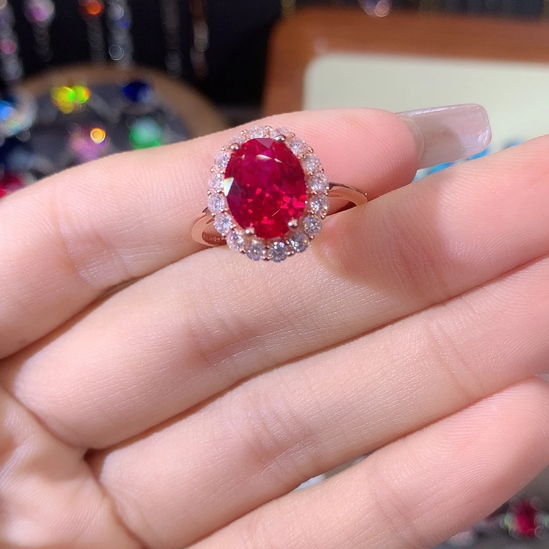 银S925镶嵌戒指红宝石玫瑰金810