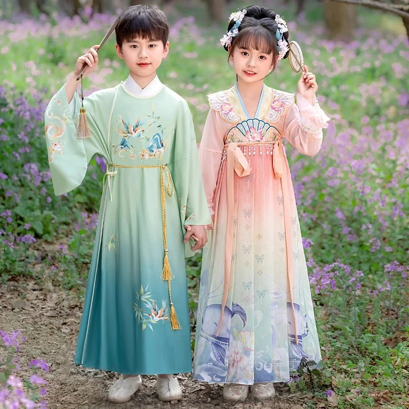 新款春男童汉服男女2025襦裙小女孩连衣裙演出服女童中国风古装