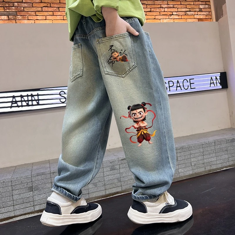 哪吒大童男童裤子薄款新款男孩潮牌夏天高弹力网红高档小脚宽松