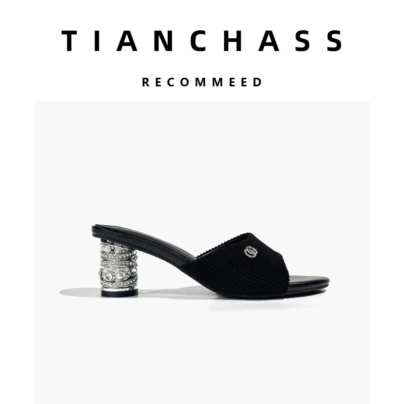 ｛把珠宝穿脚上｝小香女外增高跟真皮增高鱼嘴沙滩鞋