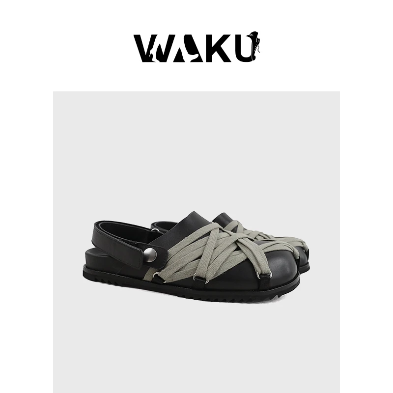 奥蒂斯哥特美学MEGA牛皮绑带两穿包头拖25ss秀场套穿平底凉鞋