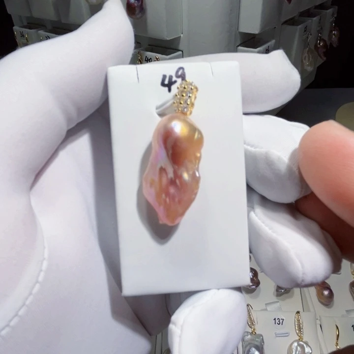 淡水珍珠吊坠(不含链)银S925镶嵌乐*宝