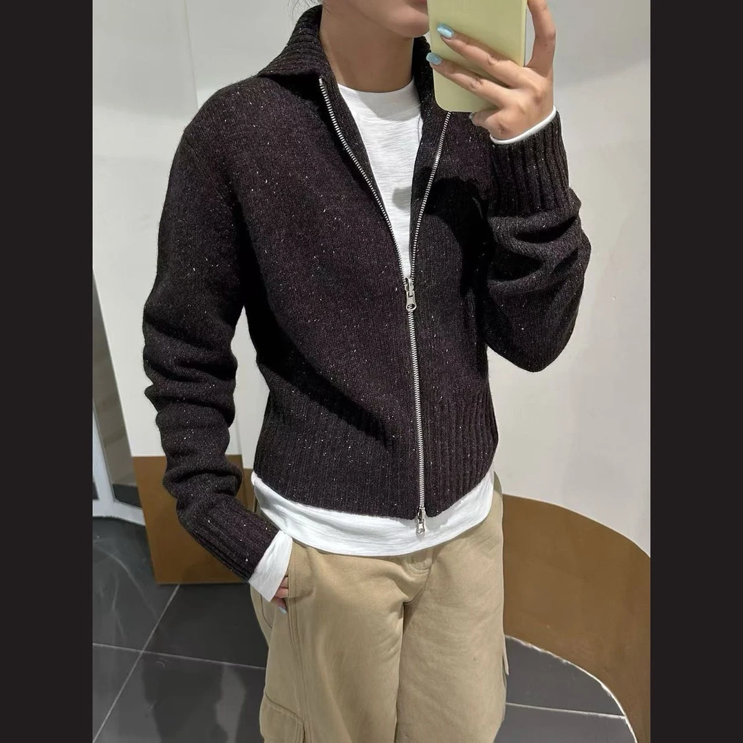 双头拉链立领毛衣