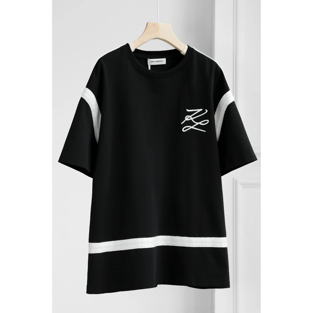 时尚织带拼接撞色宽松T恤DLLFY773