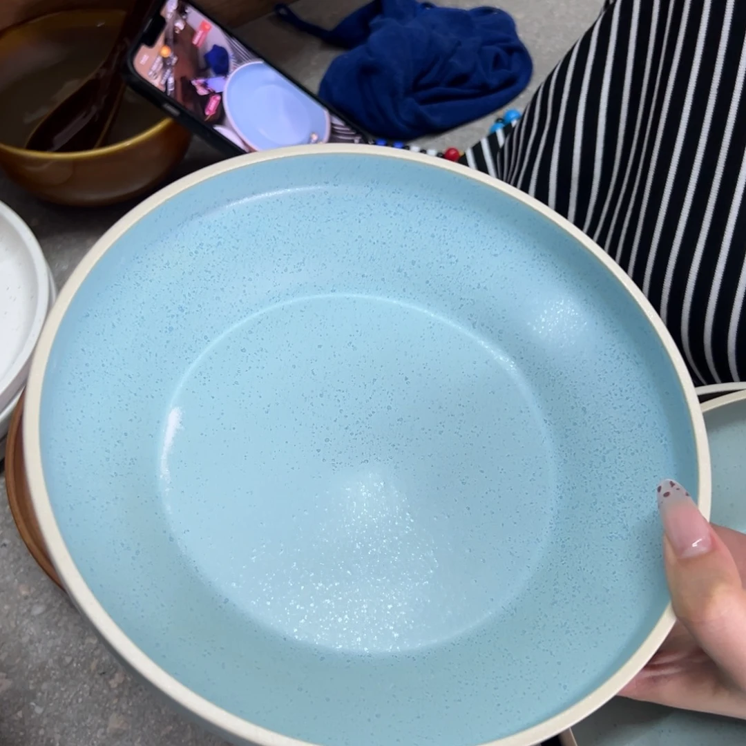 新骨瓷079微瑕烟灰浅蓝8寸深盘