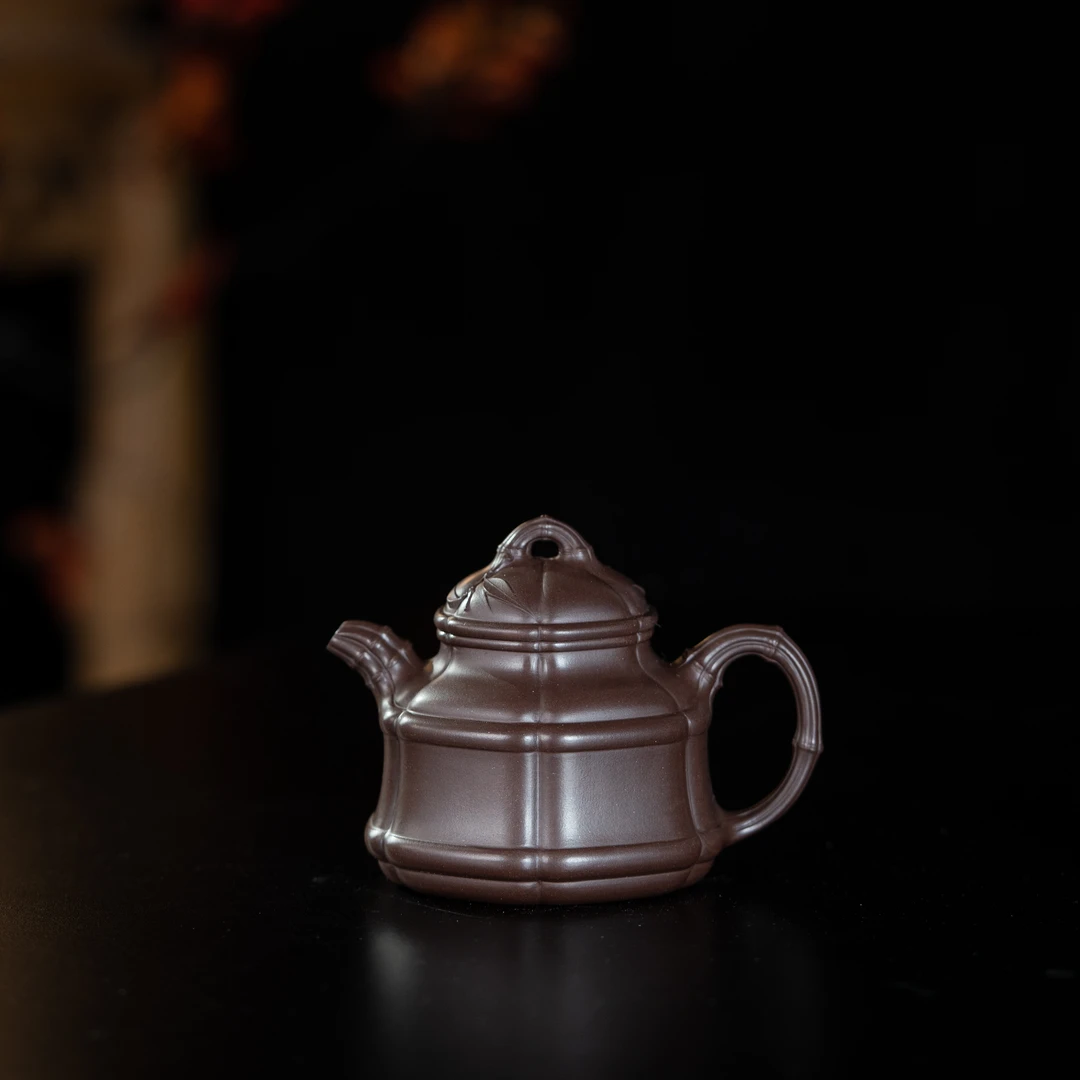六方隐角竹鼎 王涛制 某革紫泥 160cc 宜兴紫砂壶