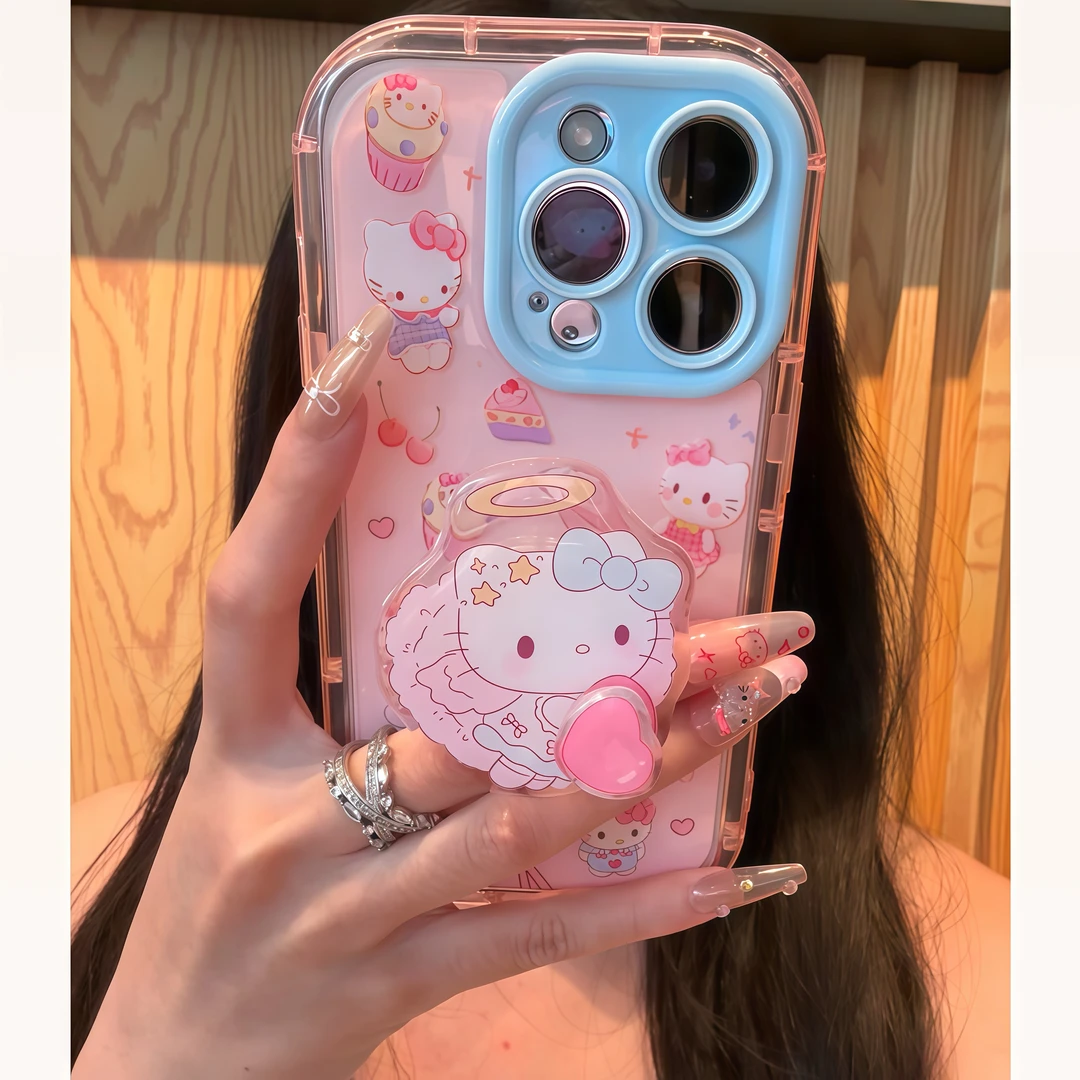 BANCA甜品kitty猫支架适用苹果16/17撞色手机壳华为vivo小米oppo